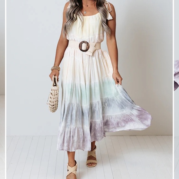 Storia Pastel Multicolored Tie-Dye Colorful Sundress Maxi Dress Size Medium - Picture 4 of 15